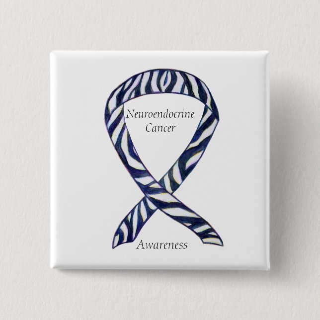 Badge Carré 5 Cm Neuroendocrinien Cancer Sensibilisation Ruban Pers (Devant)