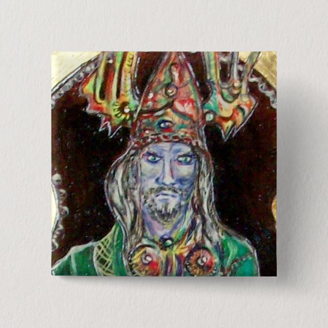 Badge Carré 5 Cm NEUROMANCER, bleu rouge (Devant)