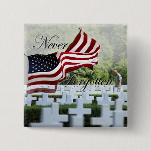 Badge Carré 5 Cm Never Forgotten - Memorial Day