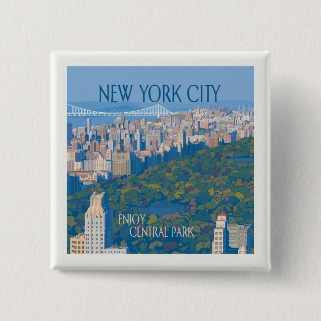 Badge Carré 5 Cm New York | Profitez de Central Park (Devant)