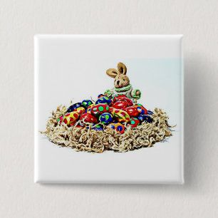 Badge Carré 5 Cm Nid de bonbons Bunny de Pâques