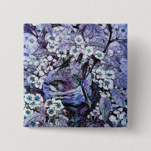 Badge Carré 5 Cm NID OISEAU, bleu blanc