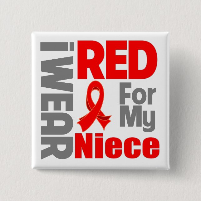 Badge Carré 5 Cm Nièce - Je Porte Du Ruban Rouge (Devant)