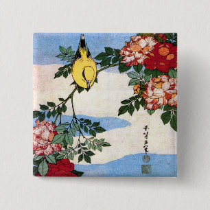 Badge Carré 5 Cm Nightingale & Rose Hokusai Art japonais
