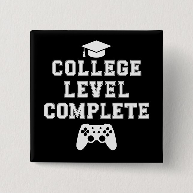 Badge Carré 5 Cm Niveau collégial Complet Graduation Gamer Jeu (Devant)