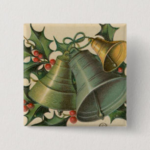 Badge Carré 5 Cm Noël Bells vintage et houx
