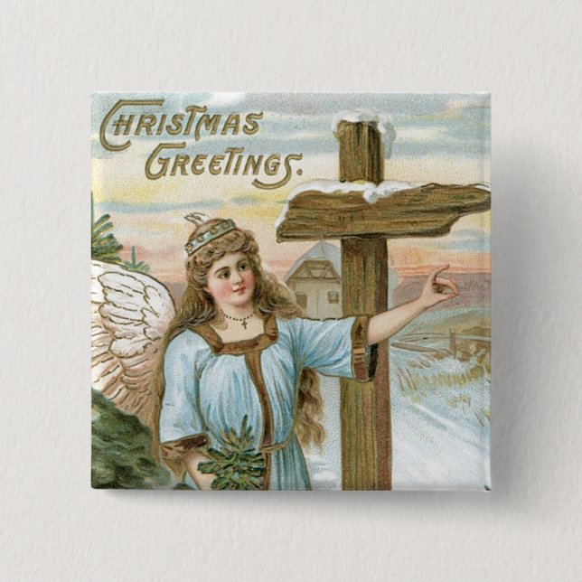 Badge Carré 5 Cm Noël Bonjour Angel (Devant)