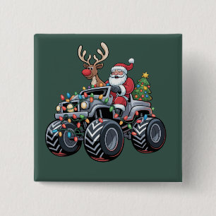 Badge Carré 5 Cm Noël camion monstre Santa vacances enfants