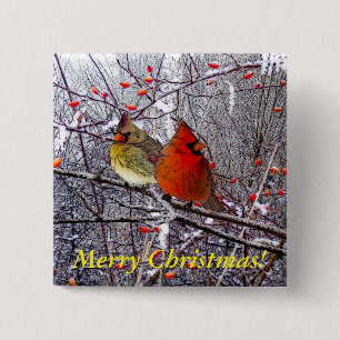 Badge Carré 5 Cm Noël cardinal