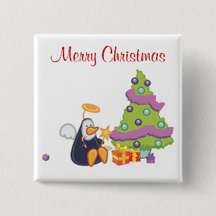 Badge Carré 5 Cm Noël d'ange de pingouin
