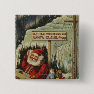 Badge Carré 5 Cm Noël GreetingSanta au Pôle Nord