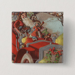 Badge Carré 5 Cm Noël GreetingSanta dans la voiture
