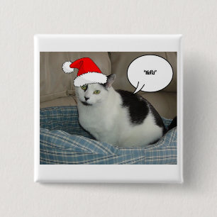 Badge Carré 5 Cm Noël noir et blanc Kitten