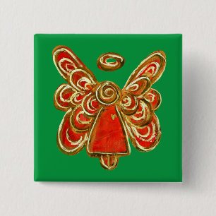 Badge Carré 5 Cm Noël Rouge Gardien Angel Art Custom Pin Bouton