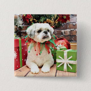 Badge Carré 5 Cm Noël - Shih Tzu - nounours