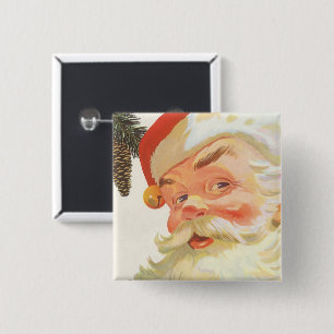 Badge Carré 5 Cm Noël vintage, joyeux Père Noël avec un secret