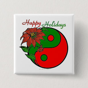 Badge Carré 5 Cm Noël Yin Yang Poinsettia