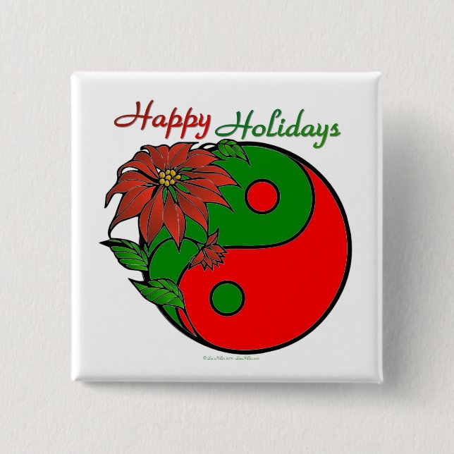 Badge Carré 5 Cm Noël Yin Yang Poinsettia (Devant)