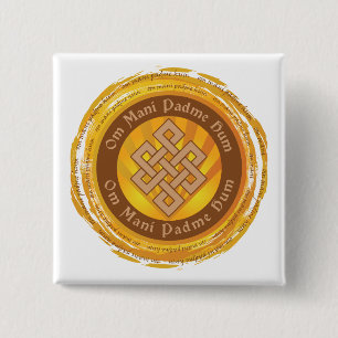 Badge Carré 5 Cm Noeud sans fin d'incantation tibétaine