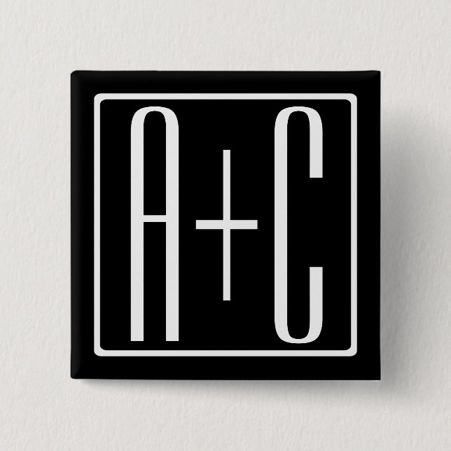 Badge Carré 5 Cm Noir & Blanc | Initiales de couple (Devant)