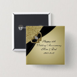Badge Carré 5 Cm Noir d'or 50e anniversaire Mariage