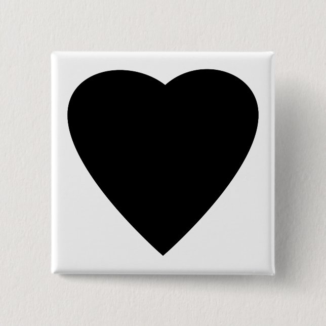Badge Carré 5 Cm Noir et Blanc Love Heart Design. (Devant)
