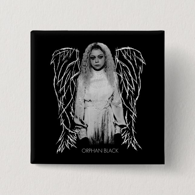 Badge Carré 5 Cm Noir orphelin | Helena - ailes d'ange (Devant)
