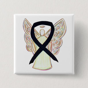 Badge Carré 5 Cm Noir Sensibilisation Ruban Angel Personnalisé Pins