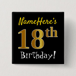 Badge Carré 5 Cm Noircissez, anniversaire d'or de Faux le 18ème,