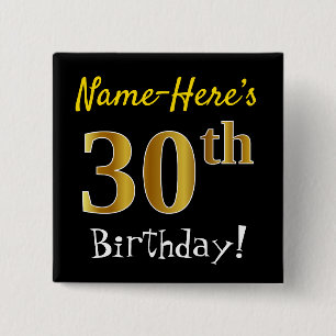 Badge Carré 5 Cm Noircissez, anniversaire d'or de Faux le 30ème,