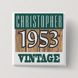 Badge Carré 5 Cm Nom avec le bouton Vintage Année 1953