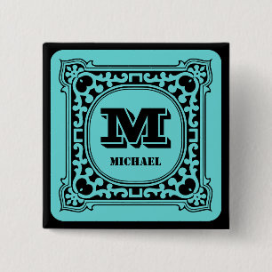 Badge Carré 5 Cm Nom de l'alphabet décoratif vert vintage monogramm