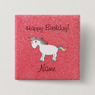 Badge Carré 5 Cm Nom de l'anniversaire parties scintillant rose pâ