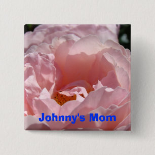Badge Carré 5 Cm Nom de l'enfant Maman boutons Rose Rose Fleurs Bon