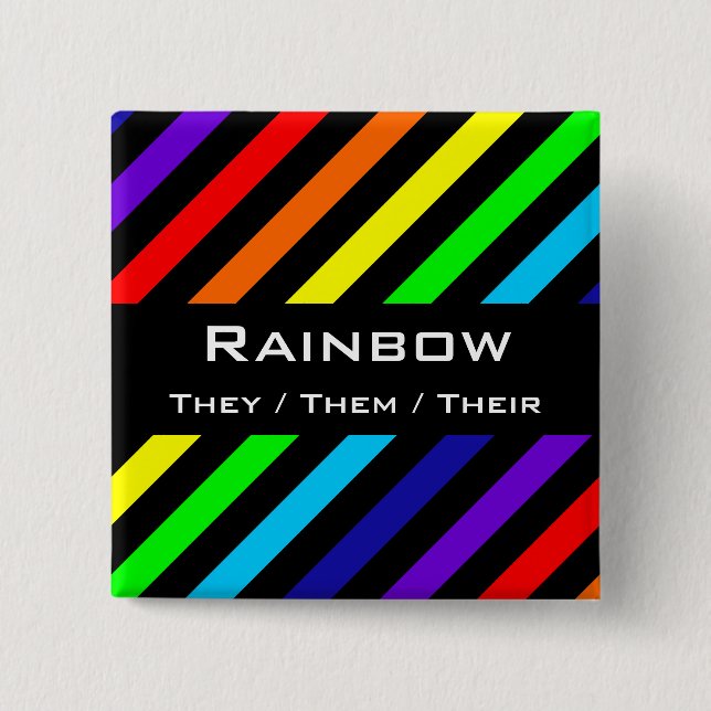 Badge Carré 5 Cm Nom des bandes arc-en-ciel / bouton Pronoun (Devant)