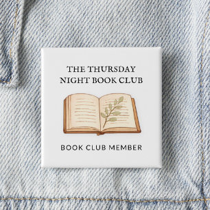 Badge Carré 5 Cm Nom du Club de Lecture Aquarelle Cadeau Personnali
