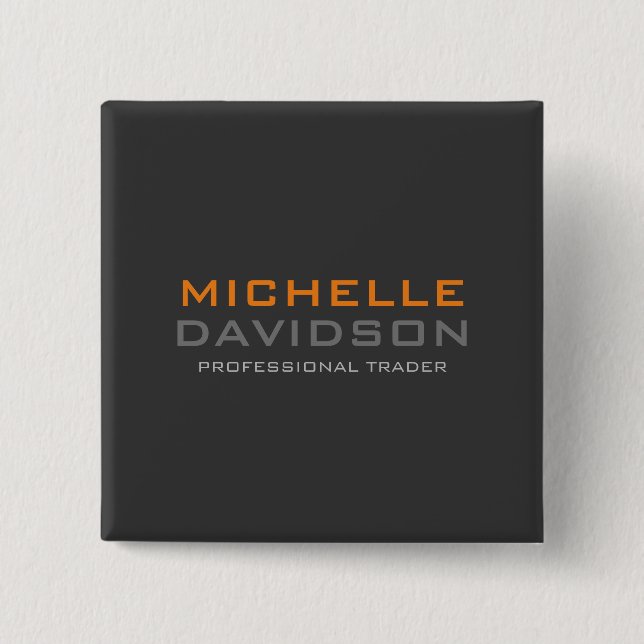 Badge Carré 5 Cm Nom minimaliste du texte gris orange moderne (Devant)