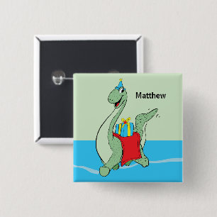 Badge Carré 5 Cm Nom Personnalisé, Garçon, Dinosaure Anniversaire
