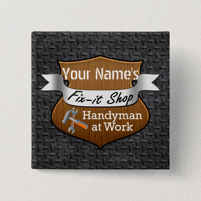 Badge Carré 5 Cm Nom personnalisé Handyman Fix-It (Devant)