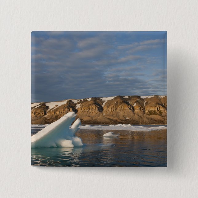 Badge Carré 5 Cm Norvège, Svalbard, île de Spitsbergen, Coucher (Devant)