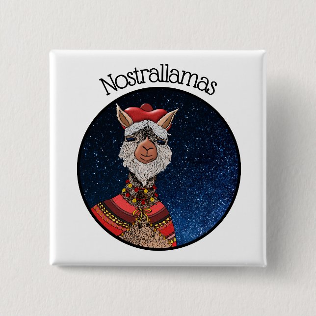Badge Carré 5 Cm Nostradamus mystique tendance Llama Pun Halloween (Devant)
