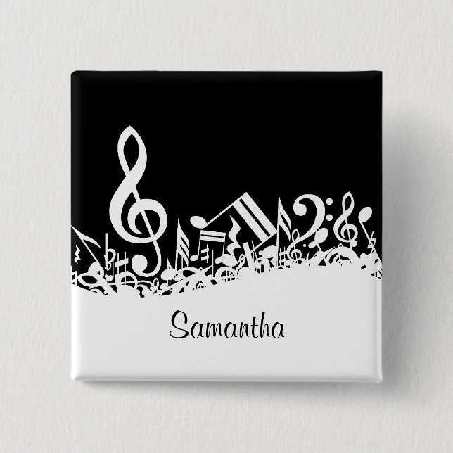 Badge Carré 5 Cm Notes musicales brouillées blanches personnalisées (Devant)