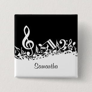 Badge Carré 5 Cm Notes musicales brouillées blanches personnalisées