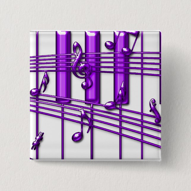 Badge Carré 5 Cm Notes pourpres de musique de clavier de piano (Devant)