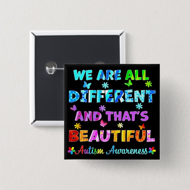 Badge Carré 5 Cm Nous sommes tous différents (Devant & derrière)