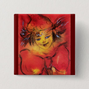 BADGE CARRÉ 5 CM NUAGE AVEC RIBBON ROUGE