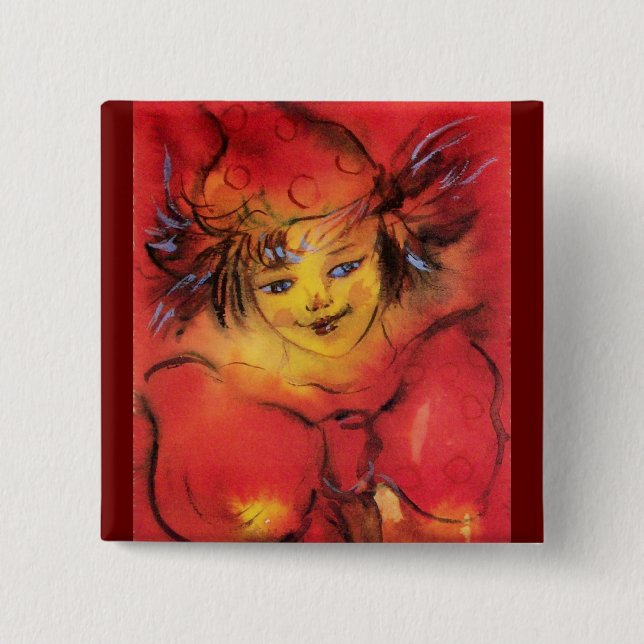 BADGE CARRÉ 5 CM NUAGE AVEC RIBBON ROUGE (Devant)