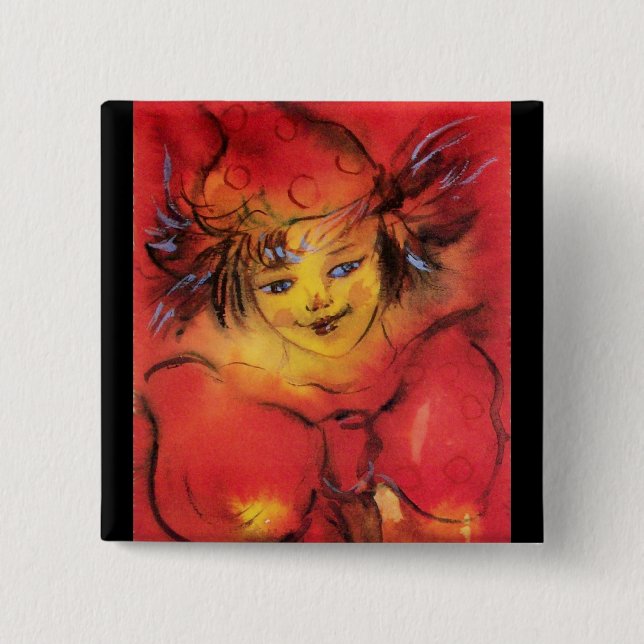 BADGE CARRÉ 5 CM NUAGE AVEC RIBBON ROUGE (Devant)