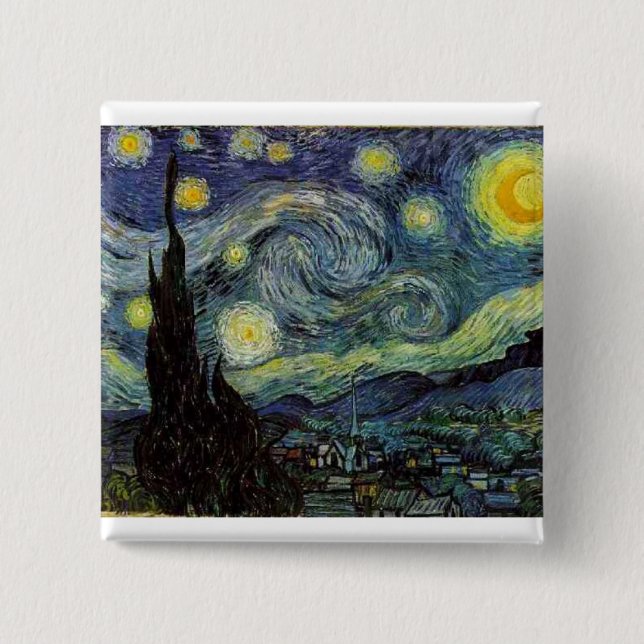 Badge Carré 5 Cm nuit étoilée, 1889, Vincent van Gogh (Devant)