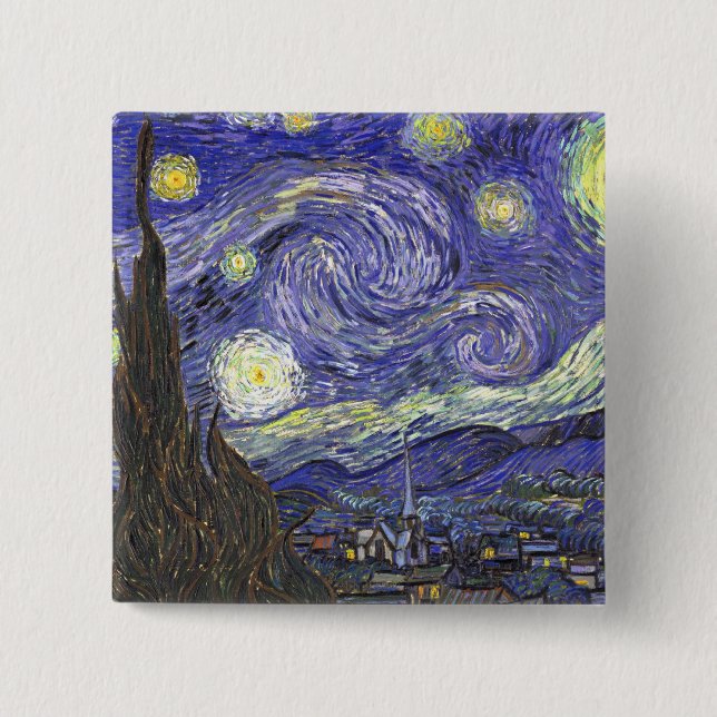 Badge Carré 5 Cm Nuit étoilée par Van Gogh bouton carré (Devant)